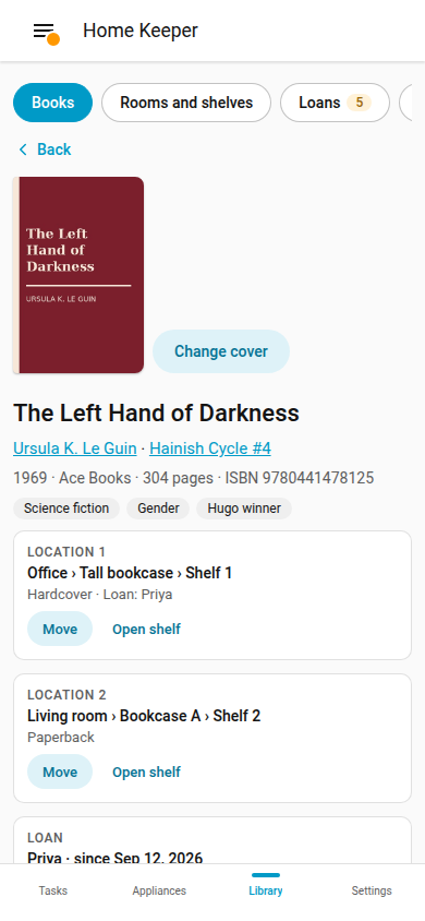 The detail page of a book at phone width