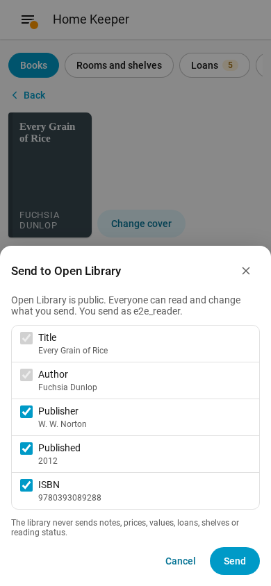 The send dialog at phone width