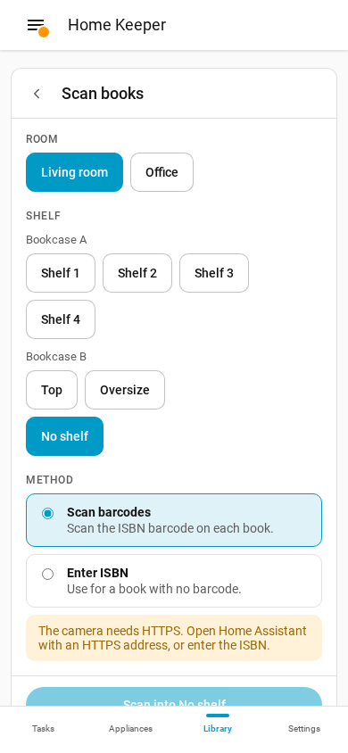 The scan setup on a page with an http address