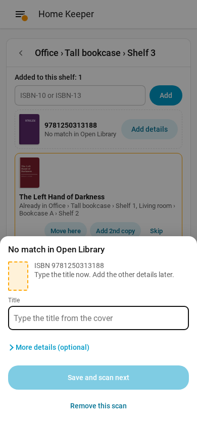 The title sheet of a book with no match on a phone