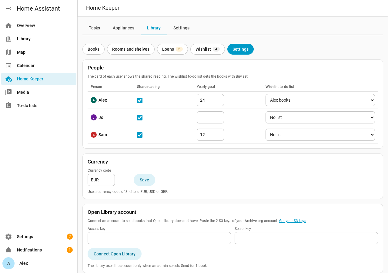 The Open Library account card in Settings