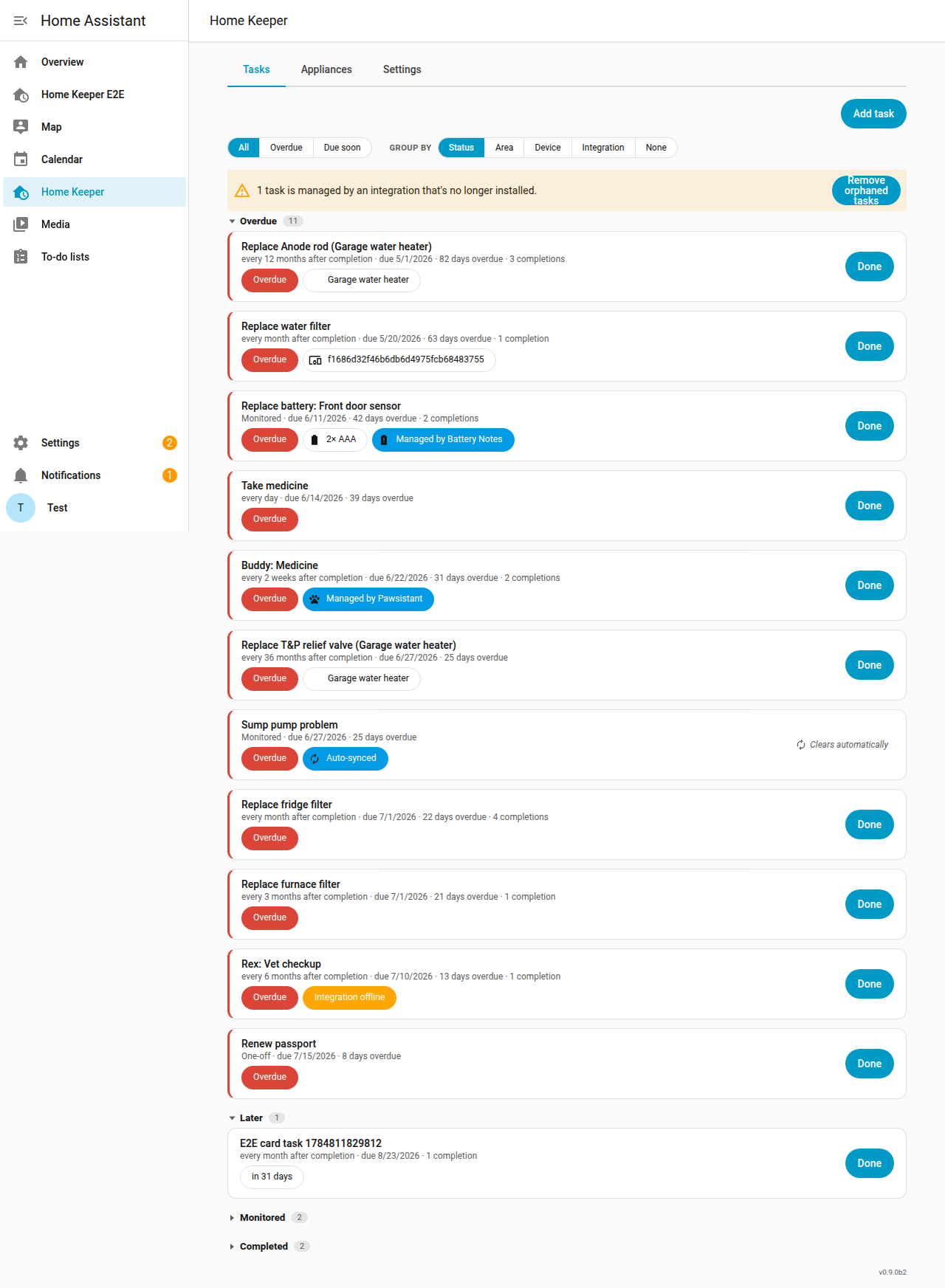 Home Keeper task list