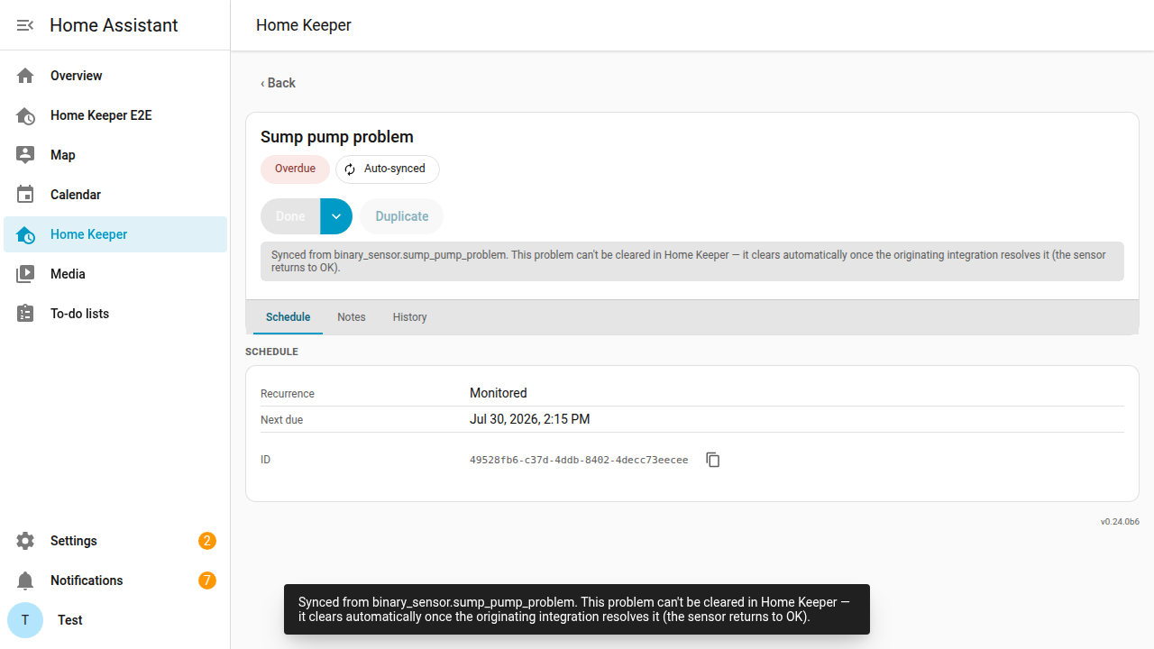 Tapping the disabled Done pops up a toast: the problem clears automatically when the originating integration resolves it
