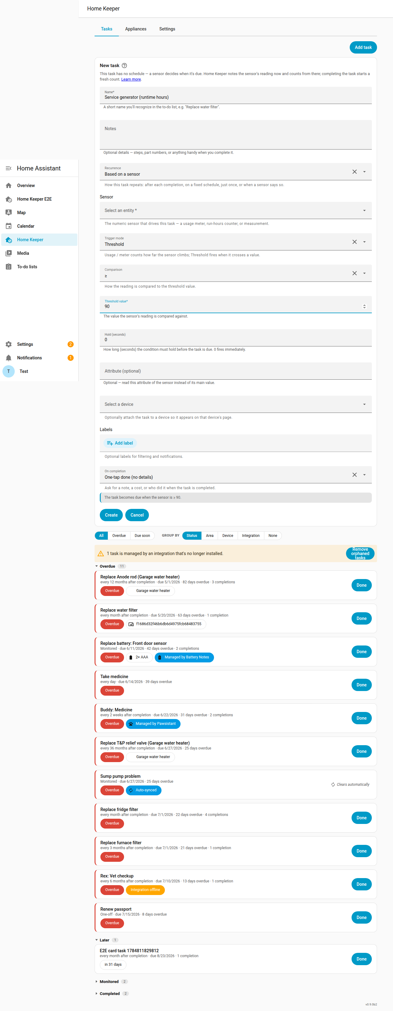 The same form in threshold mode — a comparison, a value, and an optional hold