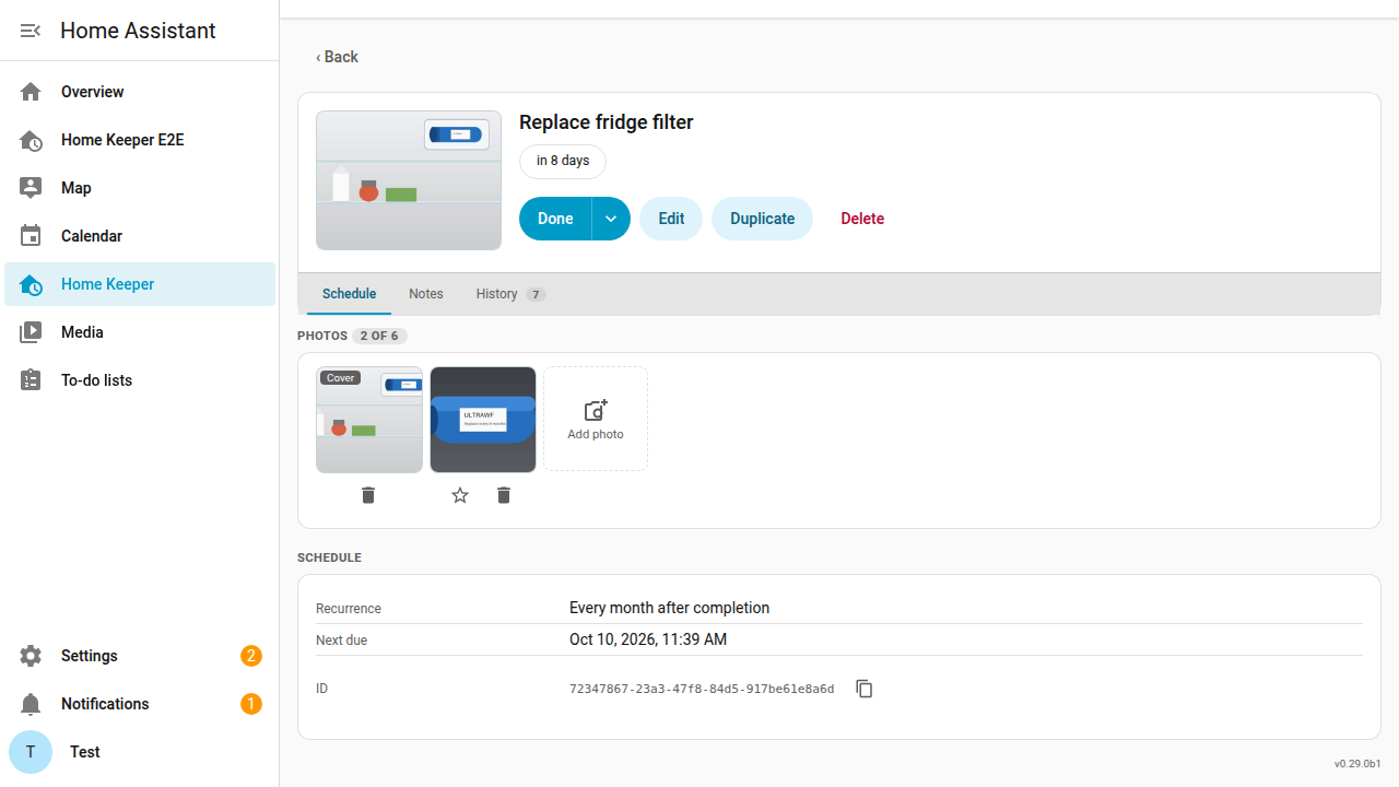 A task page with its cover photo beside the task name and a strip of photos above the schedule
