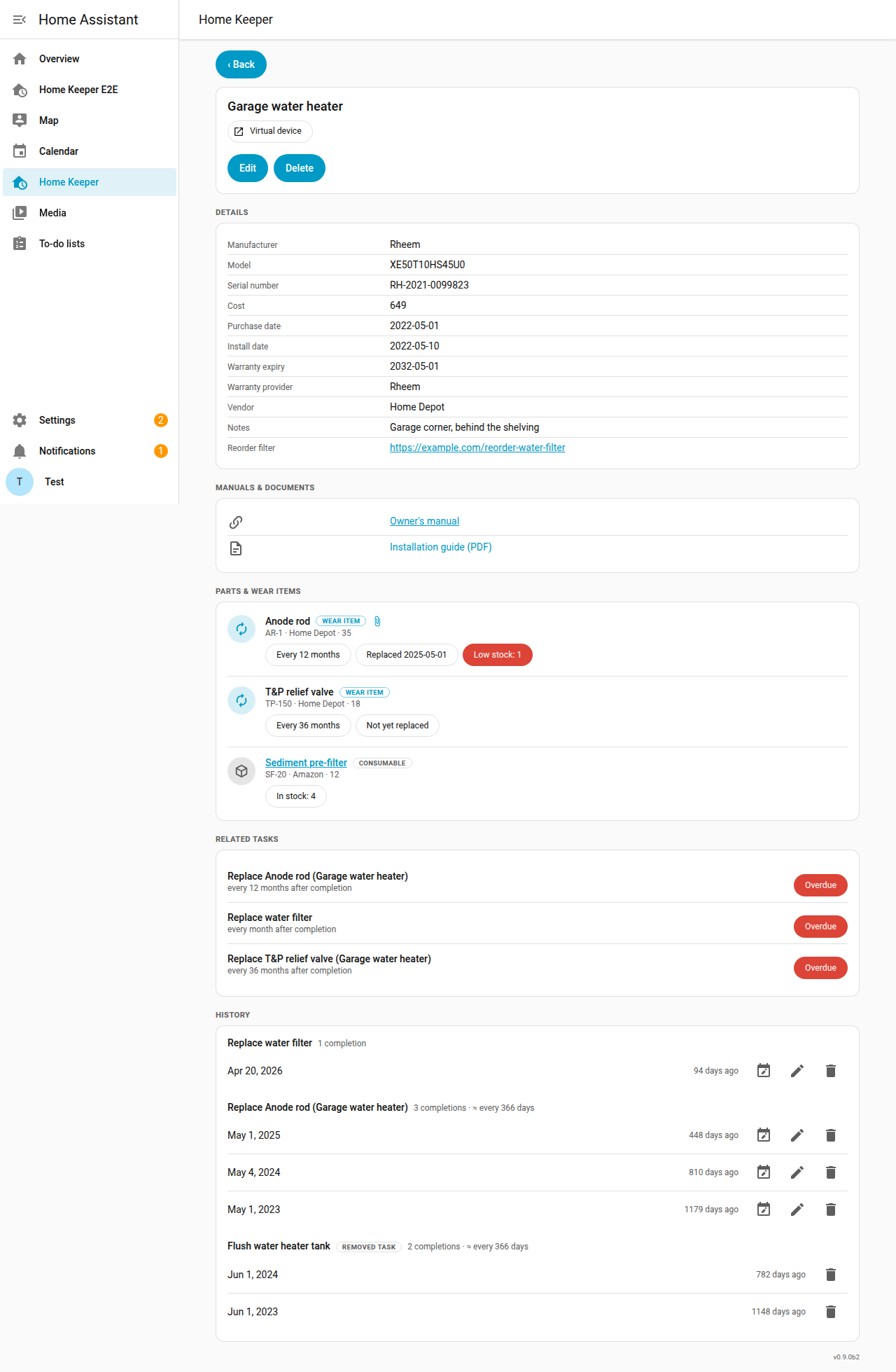 Appliance detail page