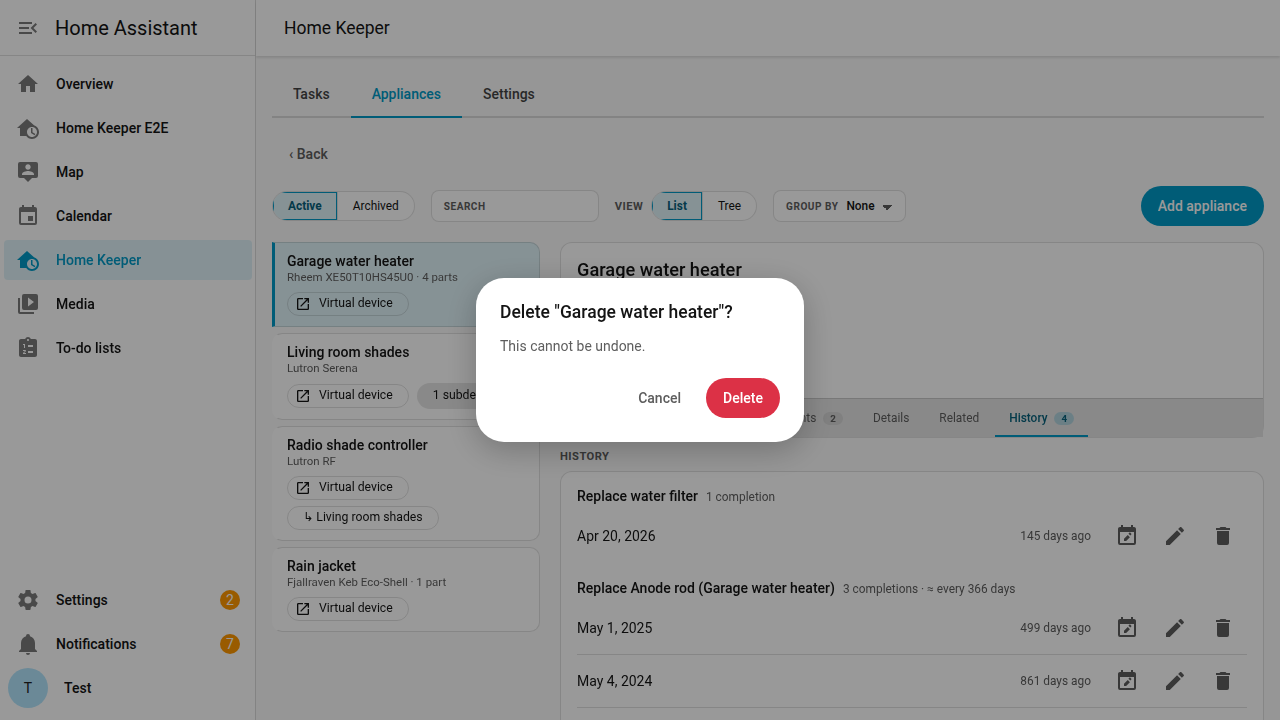 Delete confirmation dialog